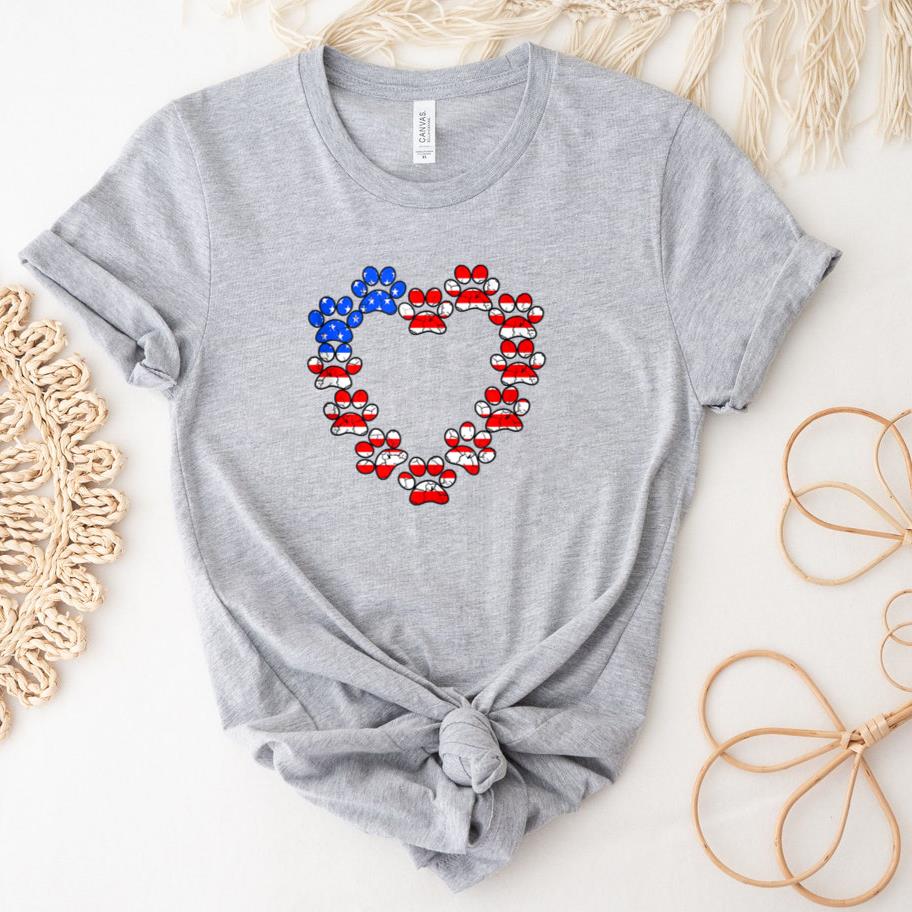 Animal Lover USA Flag Cat Dog Paw Heart T-Shirt
