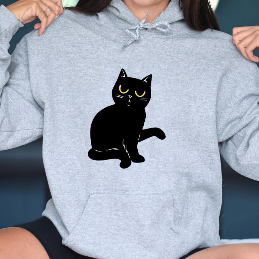 Black Cat With Yellow Eyes Sitting Hoodie