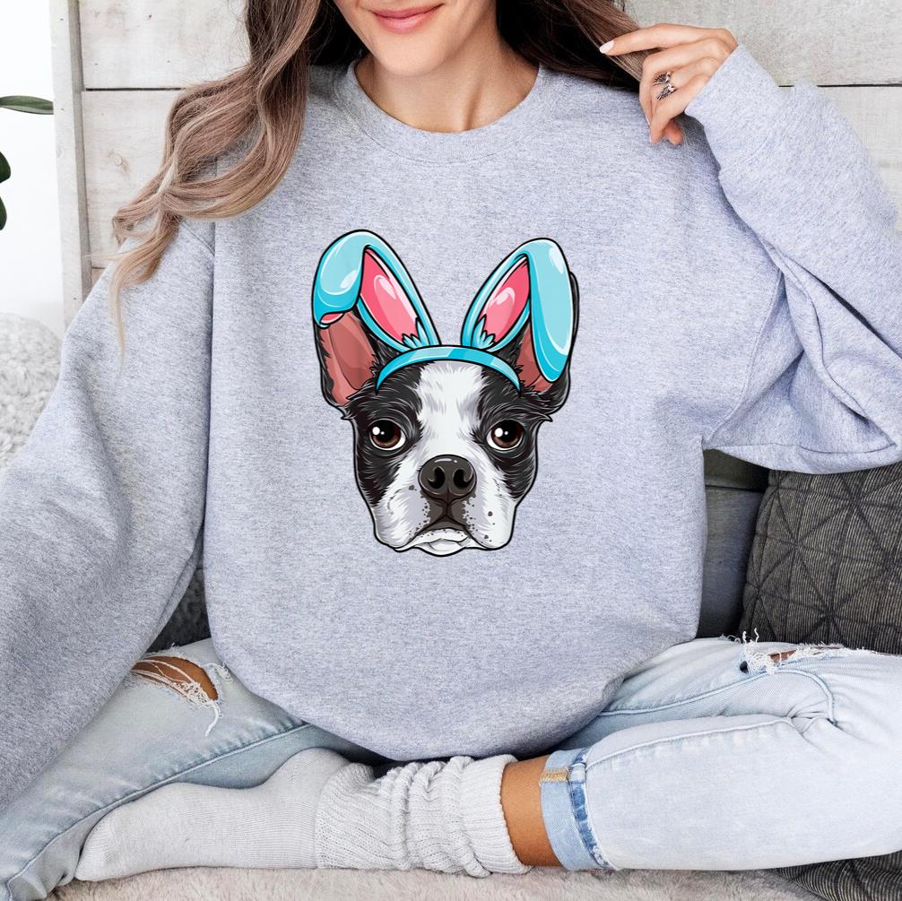Boston Terrier Easter Bunny Ears Funny Boys Girls Kids Dog Sweatshirt
