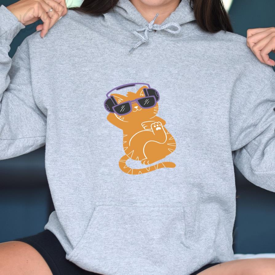 Cat Wearing Headphones And Listening To Music Hoodie