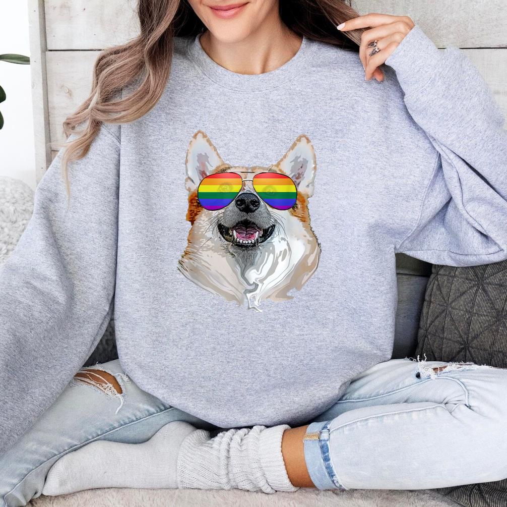 Corgi Dog Rainbow Sunglasses LGBT Pride Sweatshirt