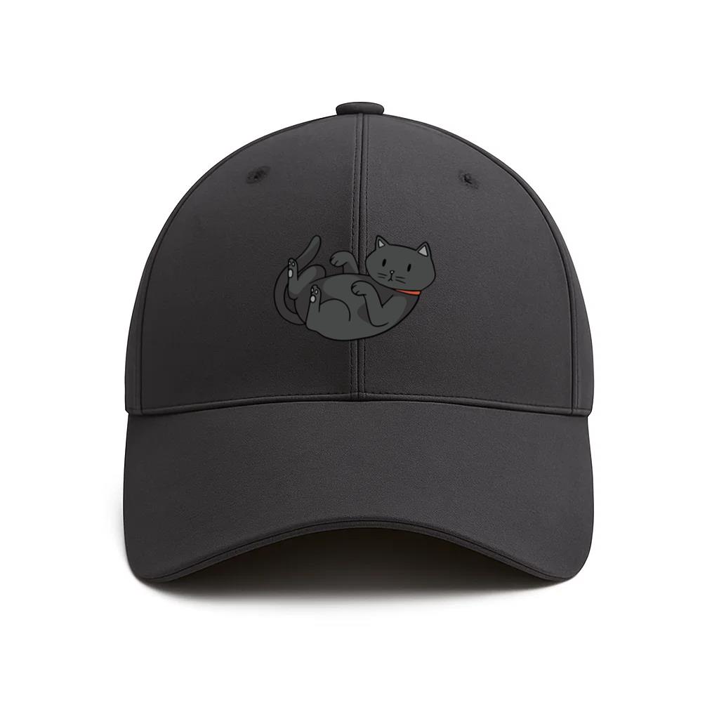 Cute Black Cat On Its Back Cotton Baseball Hat