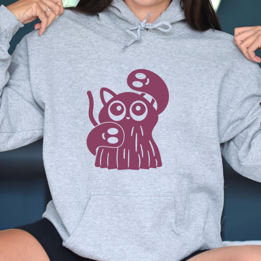 Cute Purple Cat With Ghosts Hoodie