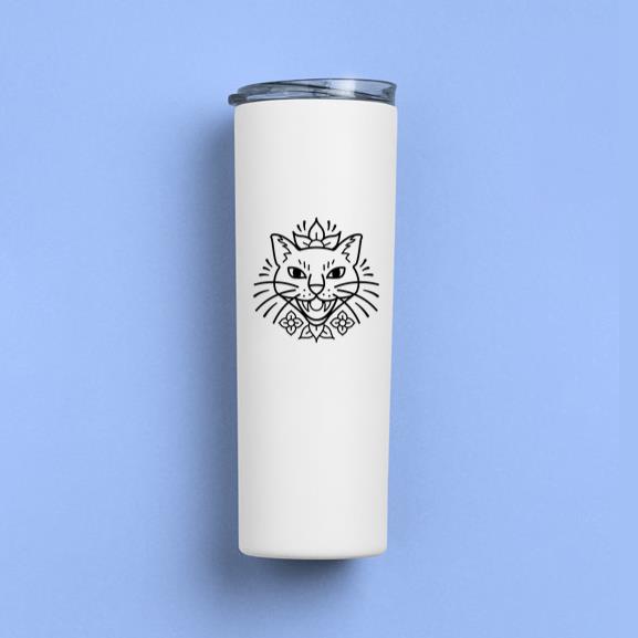 Floral Cat Tattoo Tumbler