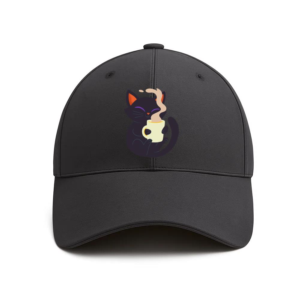 Halloween Cat Drinking Hot Chocolate Cotton Baseball Hat