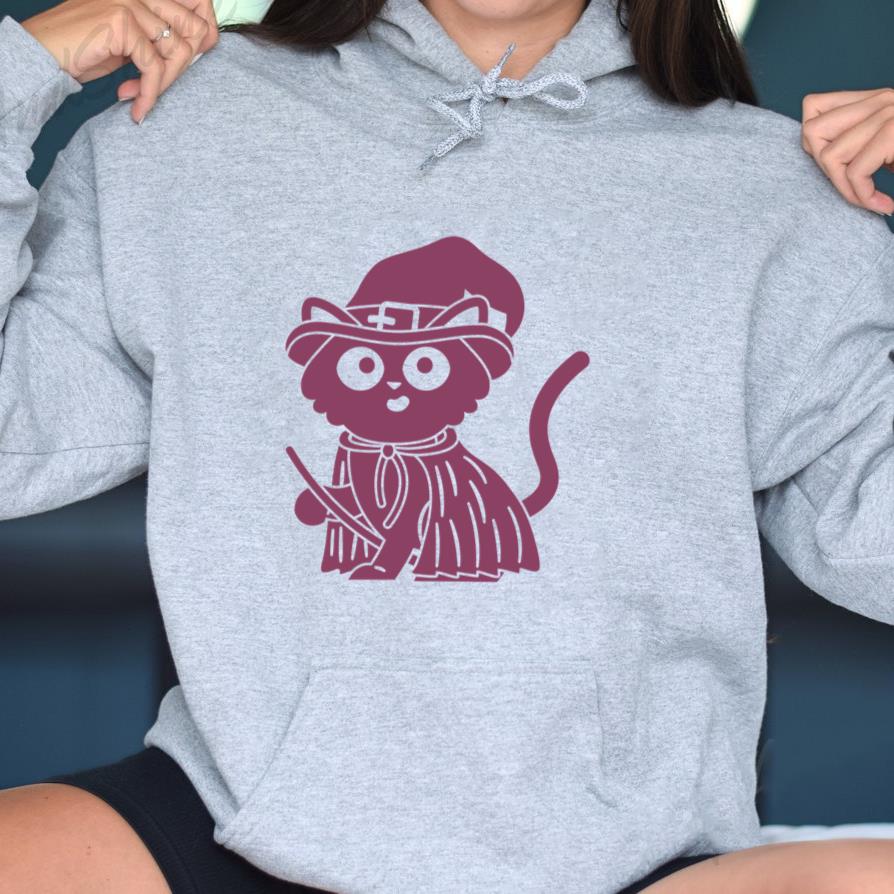 Purple Cat With Witchs Hat And Broom Hoodie