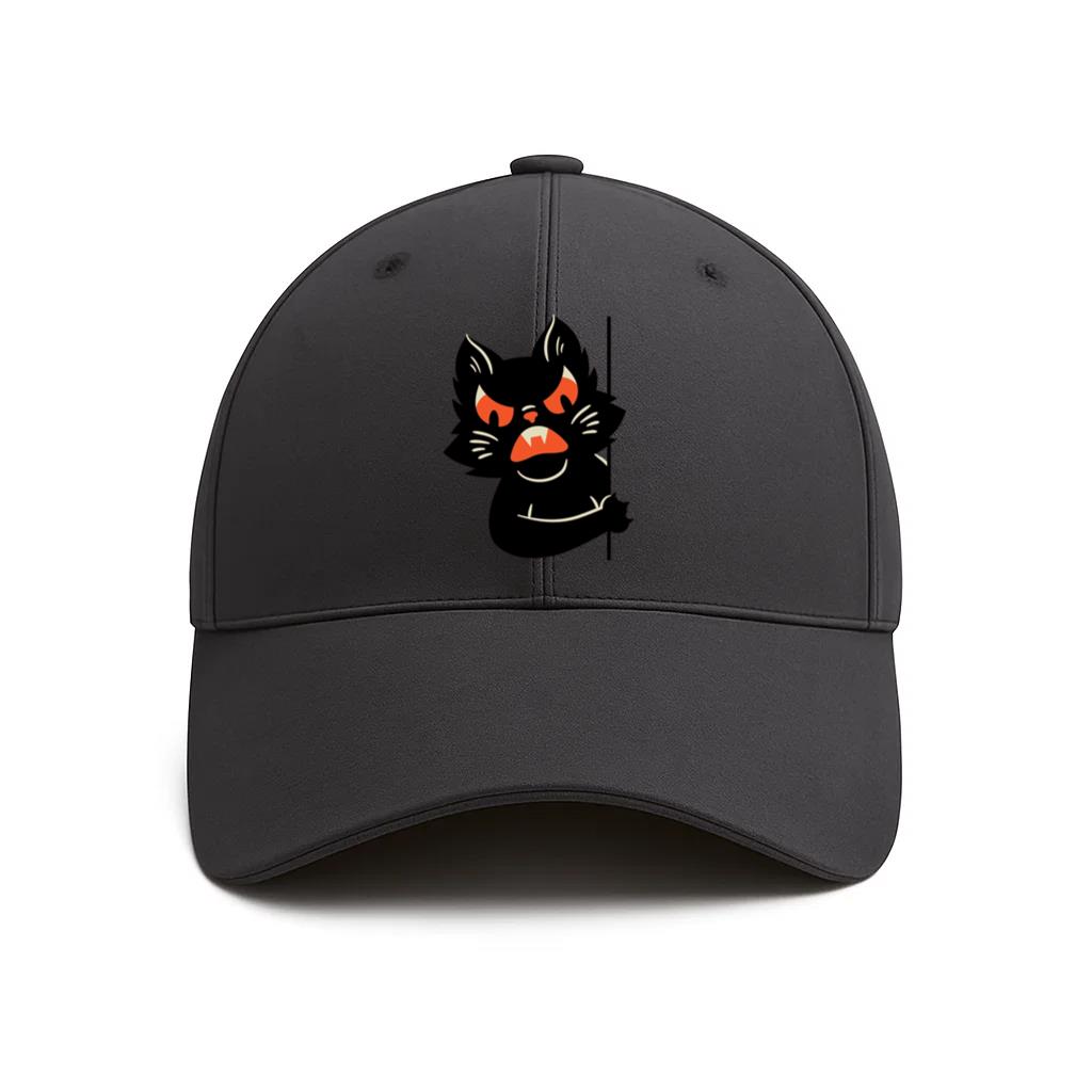 Scary Black Cat With Red Eyes And Fangs Design Cotton Baseball Hat