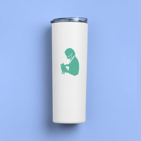 Silhouette Of A Veterinarian Holding A Cat In Green Tumbler