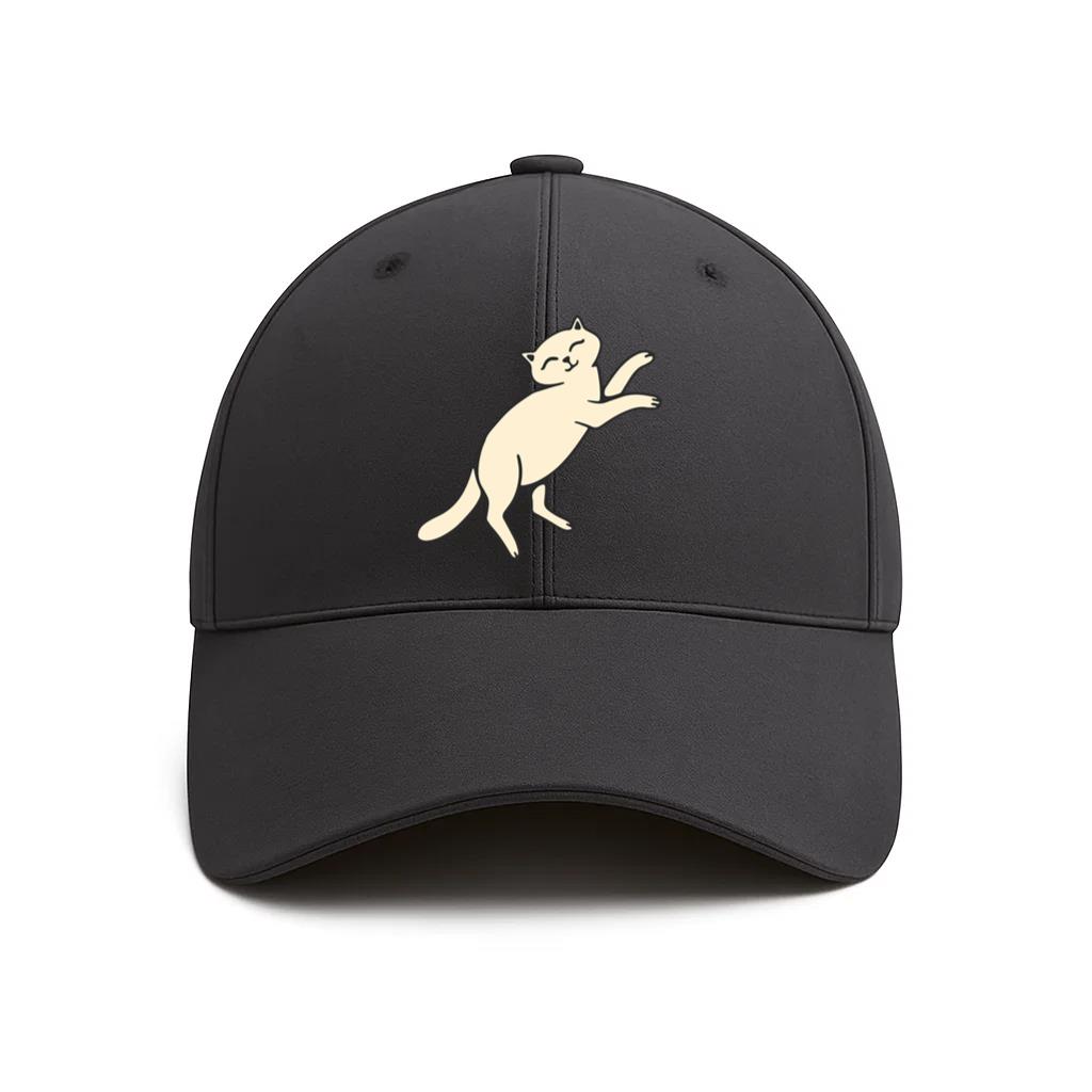 White Cat Is Jumping Cotton Baseball Hat