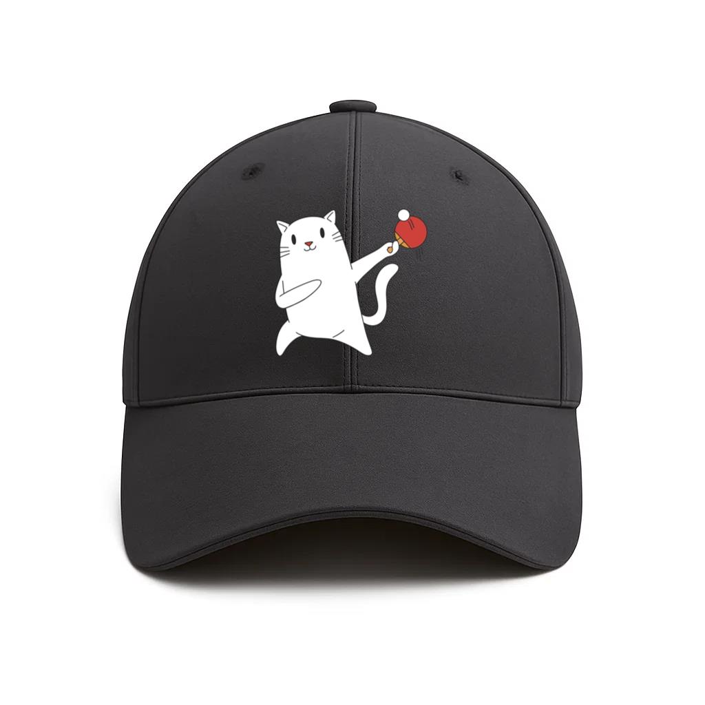 White Cat Is Playing Ping Pong With A Red Ball Cotton Baseball Hat