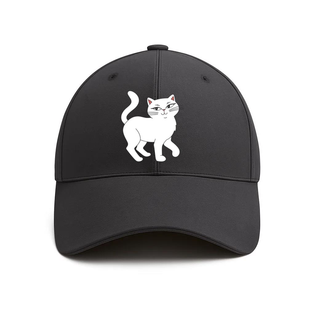 White Cat Is Standing Cotton Baseball Hat